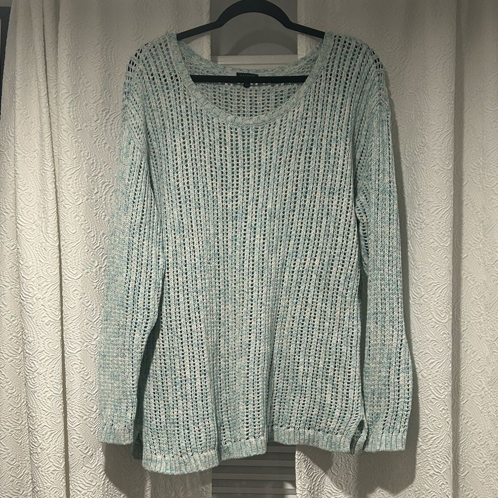 Talbots Open Knit Sweater in Blue and White 100% Cotton